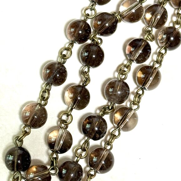 Natural Smoky Quartz Short Necklace, Genuine Gemstone + Cute Bronze Fortune Cat - Picture 8 of 14